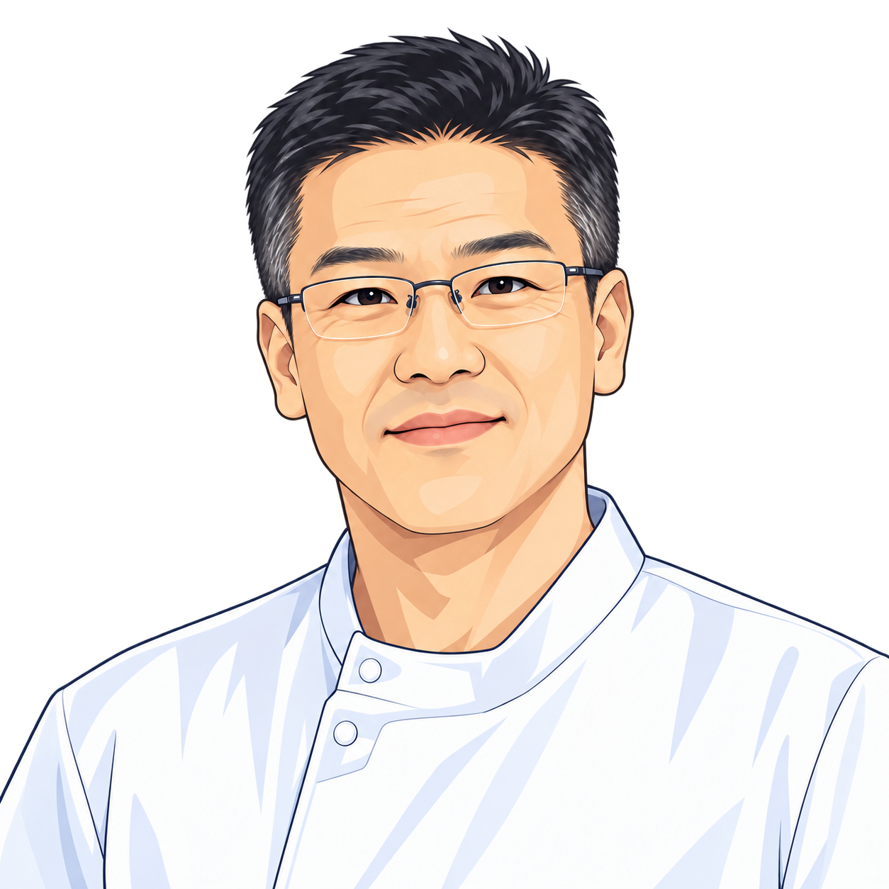 院長・岡本哲郎の写真をもとにしたアニメ風の似顔絵